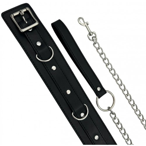 Черный ошейник с кольцом на поводке