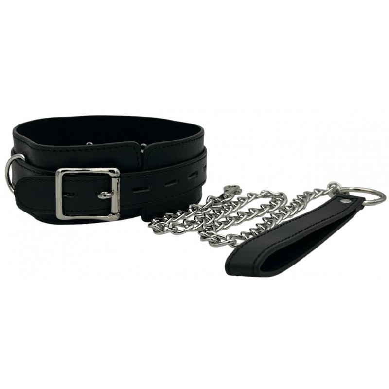 Черный ошейник с кольцом на поводке