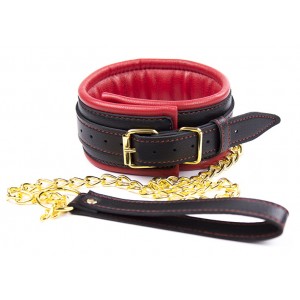 Мягкий чёрно-красный ошейник с поводком (иной угол)