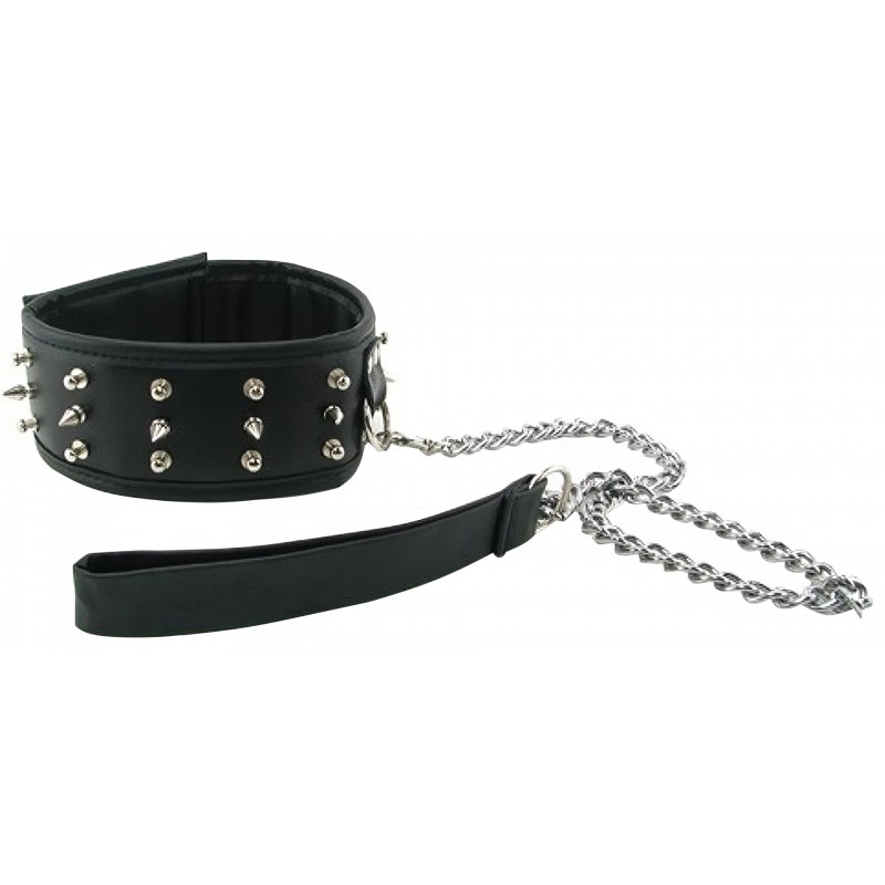 Ошейник с шипами и металлическим поводком-цепочкой Extreme Spiked Collar With Leash