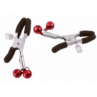 Зажимы для сосков с двойным бубенчиком черно-красные