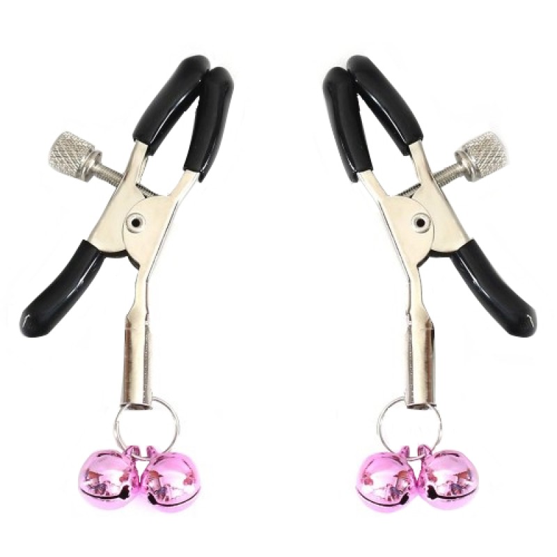 Зажимы для сосков с двойным бубенчиком розовые