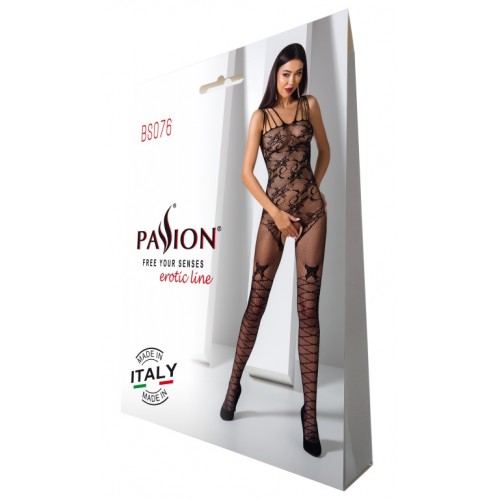 Черный комбинезон сетка c ажурным рисунком BS076