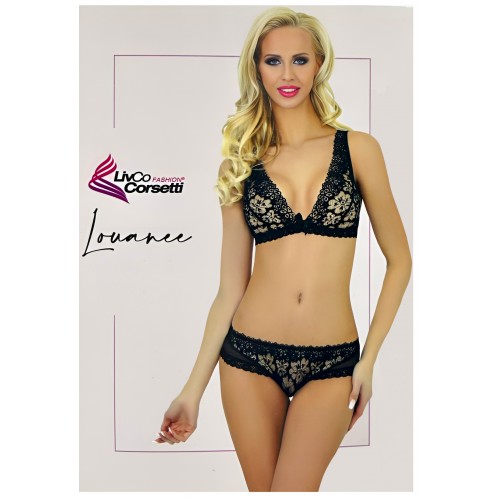 Изящный черный комплект с бежевым кружевом Louanee L/XL