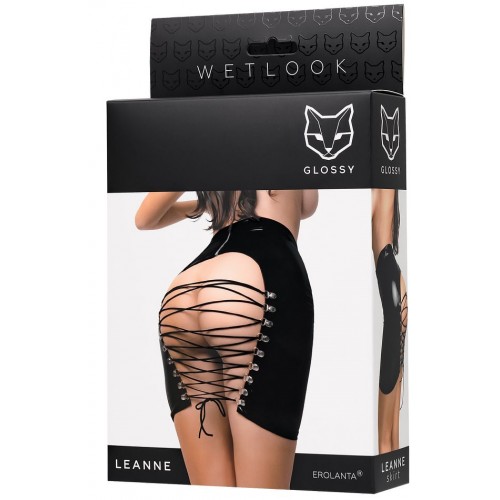 Мини-юбка Glossy Leanne из материала Wetlook, черный, L