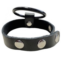 Утяжка на пенис кожаная с черным кольцом