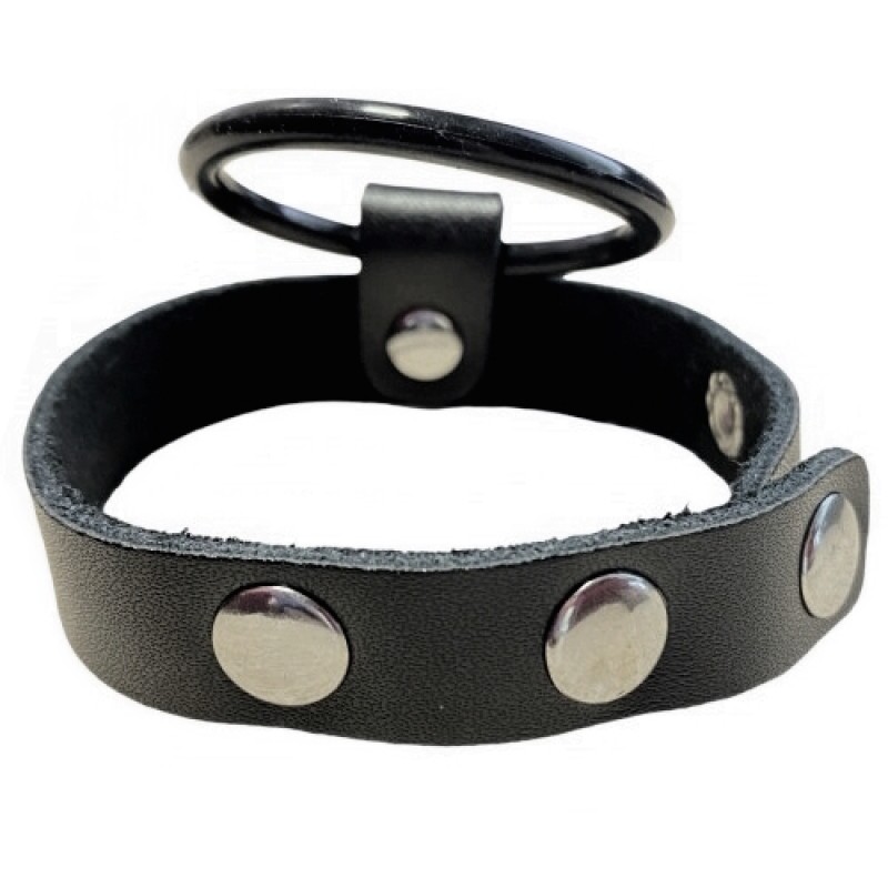 Утяжка на пенис кожаная с черным кольцом