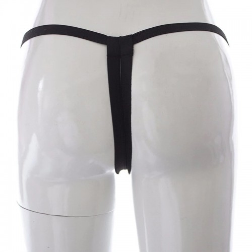 Женский черный страпон на белых трусиках