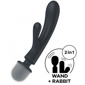 Двусторонний вибратор с клиторальным стимулятором Wand + Rabbit Satisfyer Triple Lover Двусторонний вибратор с клиторальным стимулятором Wand + Rabbit Satisfyer Triple Lover (иной угол)