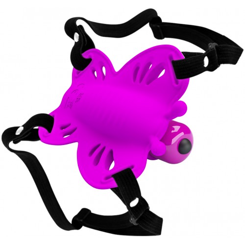 Клиторальный вибростимулятор-бабочка на ремешках Pretty Love Sloane