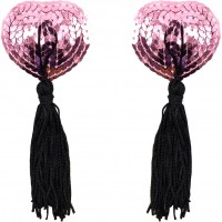 Розовые пэстисы для груди с пайетками и черными кисточками