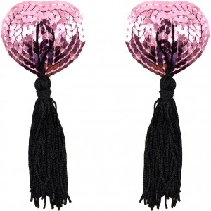 Розовые пэстисы для груди с пайетками и черными кисточками