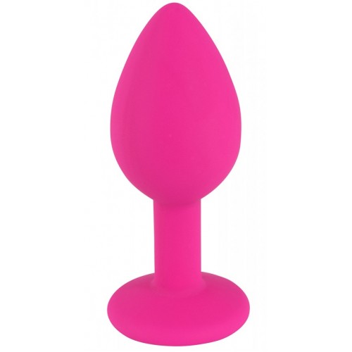 Розовая силиконовая пробка с прозрачным кристаллом М