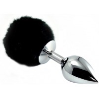 Анальная пробка с черным хвостиком кролика Small Silver Plug