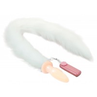 Анальная пробка с вибрацией и длинным белым хвостиком 75 см