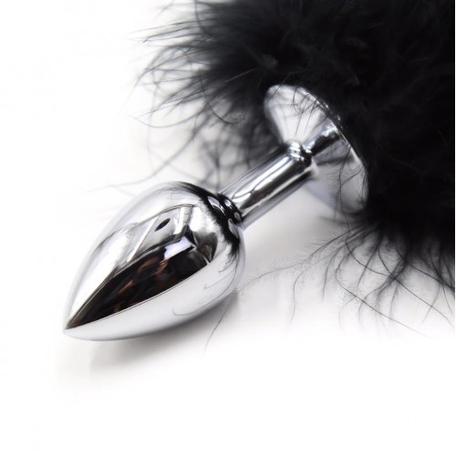 Анальная пробка из металла с черным хвостиком