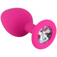 Розовая силиконовая пробка с прозрачным кристаллом М