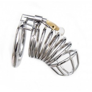 Мужской пояс верности на замке серебристый запорного кольца 4 см.  (иной угол)