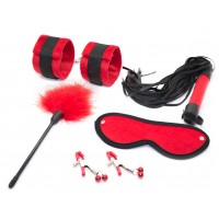 БДСМ набор для игр (наручники, маска, плеть, зажимы на соски, тиклер)