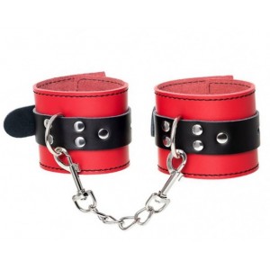 Наручники из натуральной кожи красно-чёрного цвета  (иной угол)