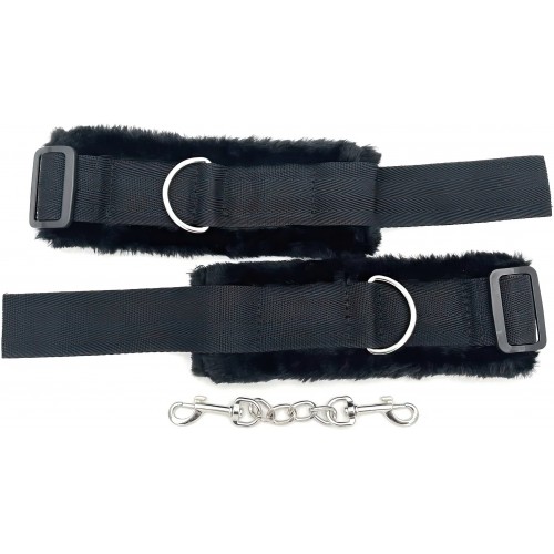 Текстильные наручники с черным мехом Notabu