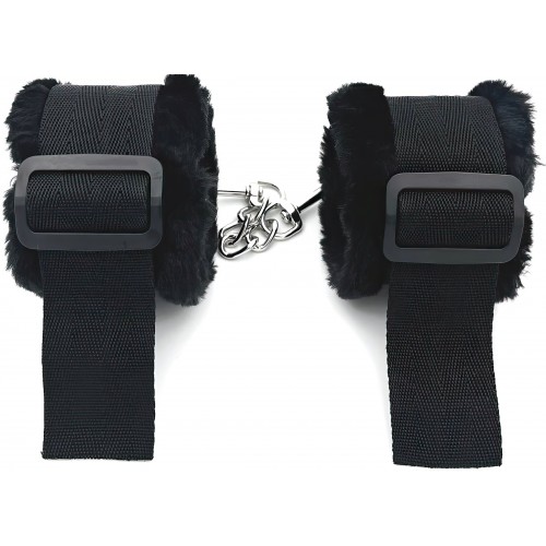 Текстильные наручники с черным мехом Notabu
