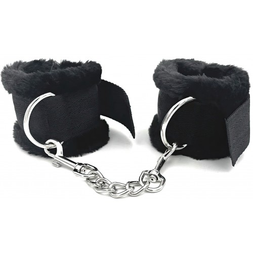 Текстильные наручники с черным мехом Notabu