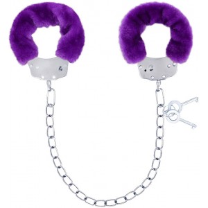 Металлические наручники с фиолетовым мехом Notabu (иной угол)