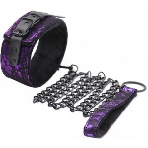 Черно-фиолетовый ошейник с узором на поводке (иной угол)