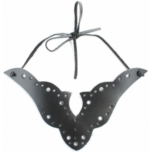 Черный резной чокер из натуральной кожи