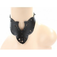 Черный резной чокер из натуральной кожи