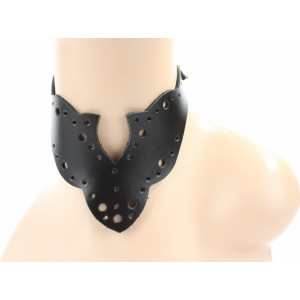 Черный резной чокер из натуральной кожи