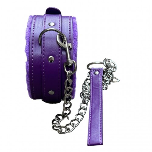 Мягкий ошейник с поводком на цепочке фиолетовый