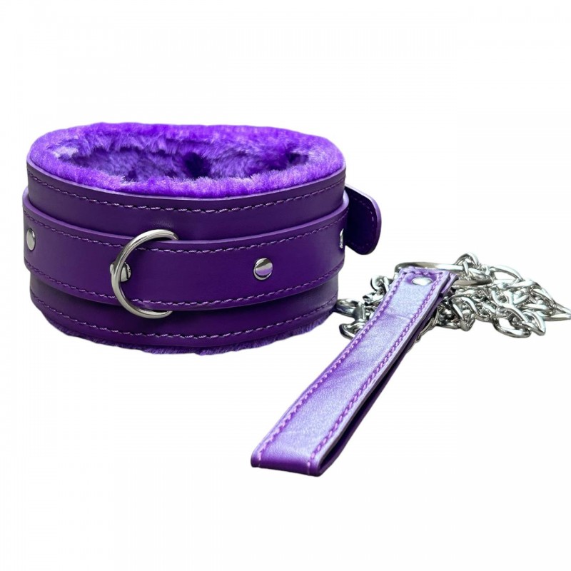 Мягкий ошейник с поводком на цепочке фиолетовый