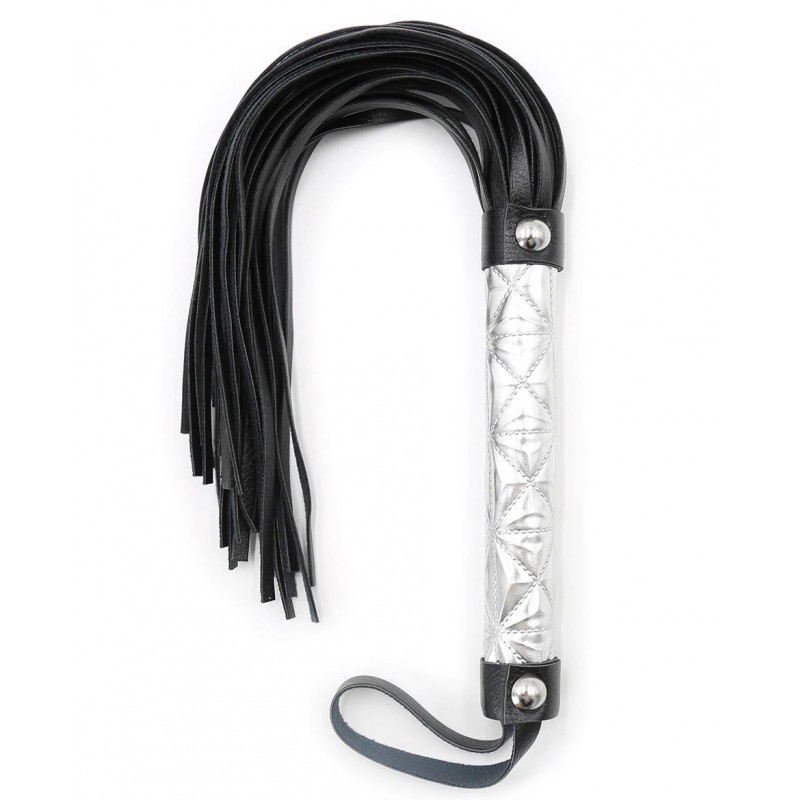 Чёрная плеть с серебристой дизайнерской ручкой  39 см