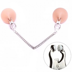 Металлические зажимы на соски с серебристой цепочкой (иной угол)