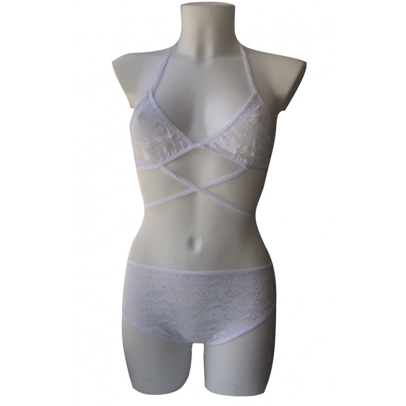 Белый кружевной комплект белья XS/S