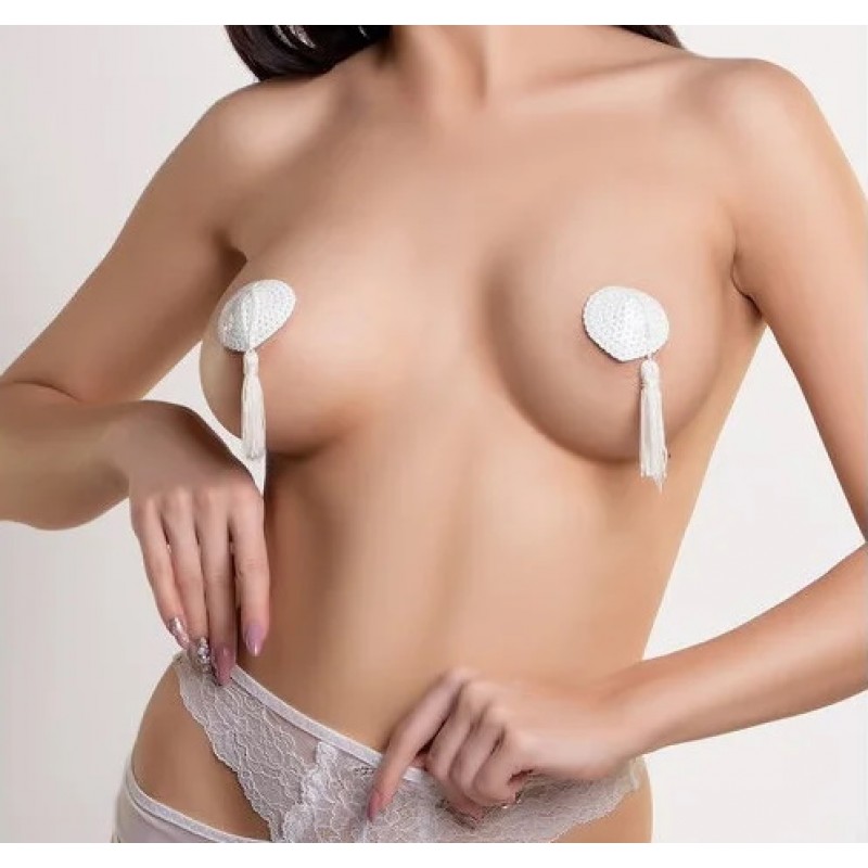 Белые пэстисы для груди с пайетками