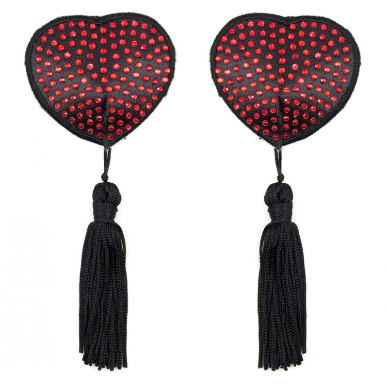 Пэстисы-сердечки со стразами и кисточками