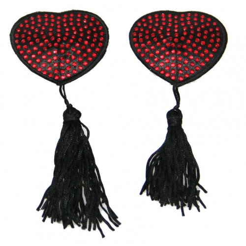 Пэстисы-сердечки со стразами и кисточками