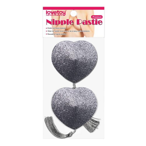Серебристые пэстисы для груди Reusable Glitter Heart Tassel Nipple Pasties