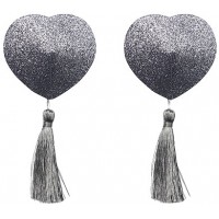 Серебристые пэстисы для груди Reusable Glitter Heart Tassel Nipple Pasties