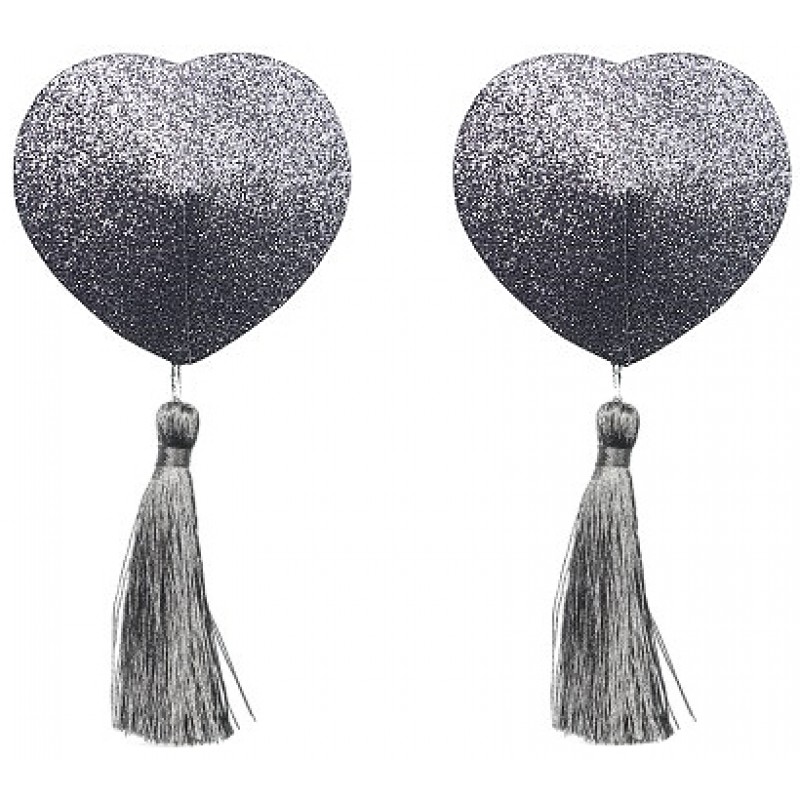 Серебристые пэстисы для груди Reusable Glitter Heart Tassel Nipple Pasties