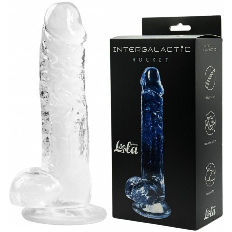 Прозрачный фаллоимитатор с мошонкой Intergalactic Rocket