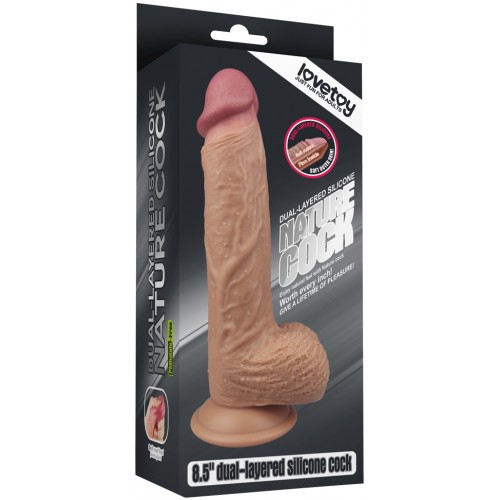 Фаллос на присоске с мошонкой Dual-Layered Silicone Dildo 22 см