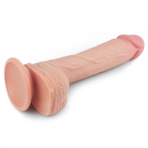 Фаллос на присоске с мошонкой Dual-Layered Silicone Dildo 22 см (иной угол)