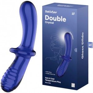 Двусторонний фаллоимитатор Satisfyer Double Crystal, стекло, голубой, 19,5 см