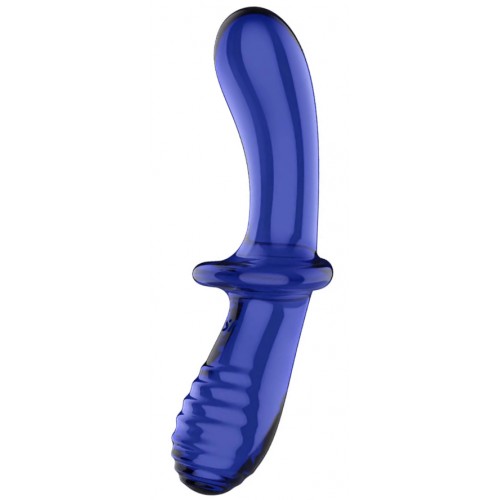 Двусторонний фаллоимитатор Satisfyer Double Crystal, стекло, голубой, 19,5 см