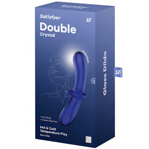 Двусторонний фаллоимитатор Satisfyer Double Crystal, стекло, голубой, 19,5 см