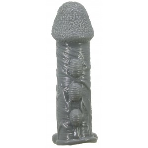 Увеличивающая насадка на пенис со стимулирующим рельефом Realistic Penis Sleeve + 3 см серая (иной угол)